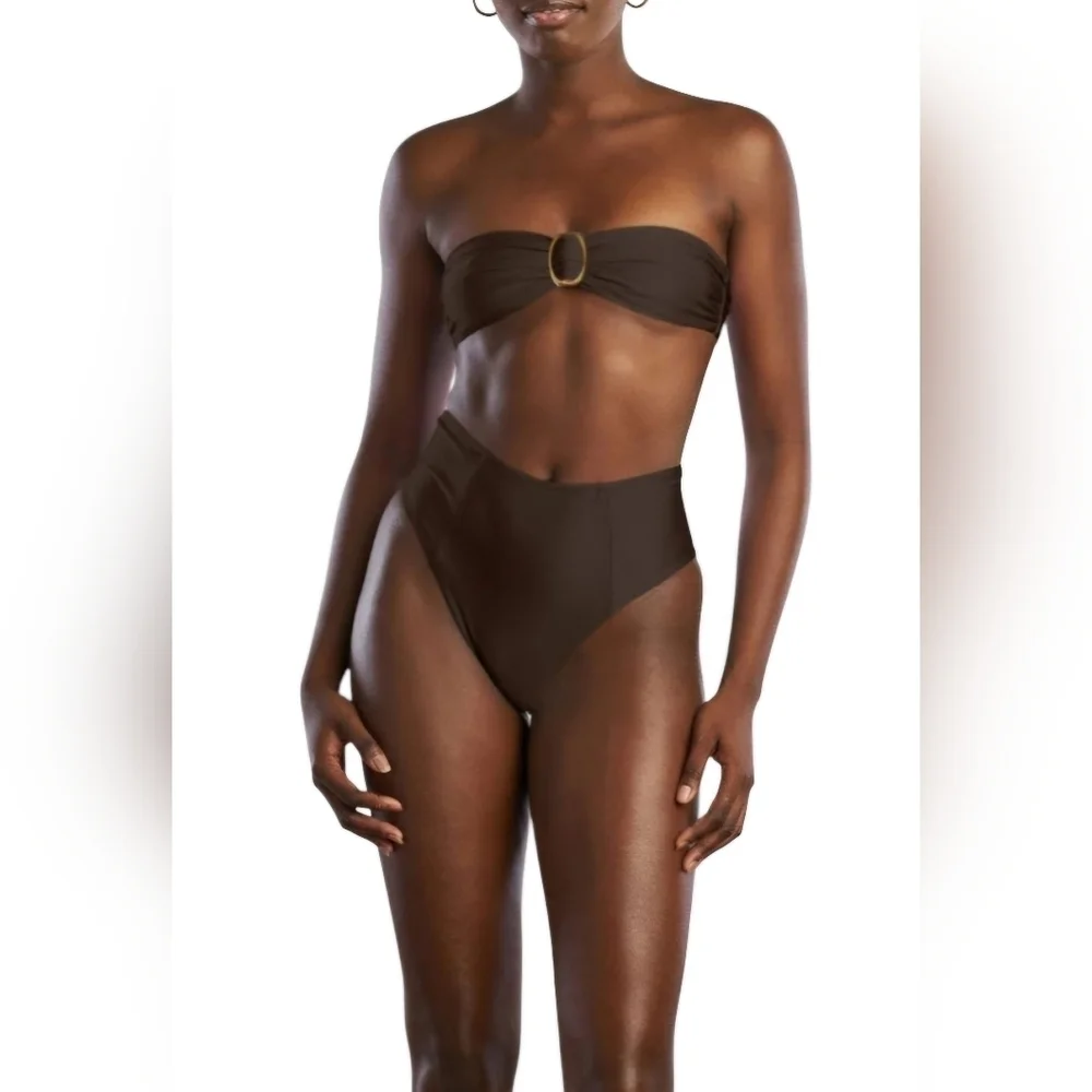 JANTHEE BERLIN Maya Cheeky High-waisted Bikini Bottom Brown-Mocha sz Small (2-4)